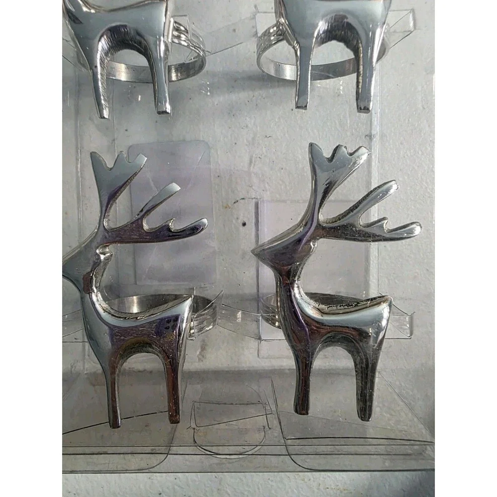 Set Of 4 Silvertone Reindeer Napkin Ring Leila's Home Living Made In India